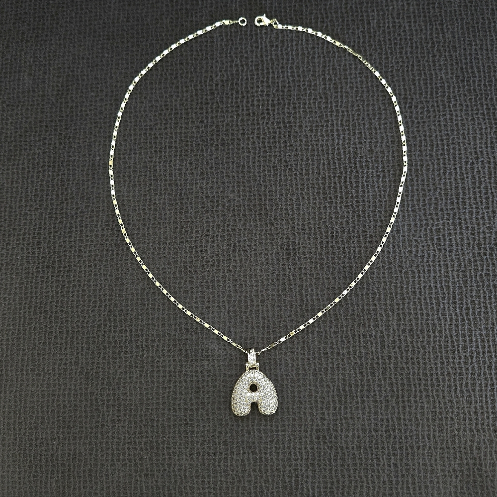 Gemelli👭 Puffy Pave Cubic Zirconia💎 Letter "A" Initial Pendant Necklace - Picture 10 of 15